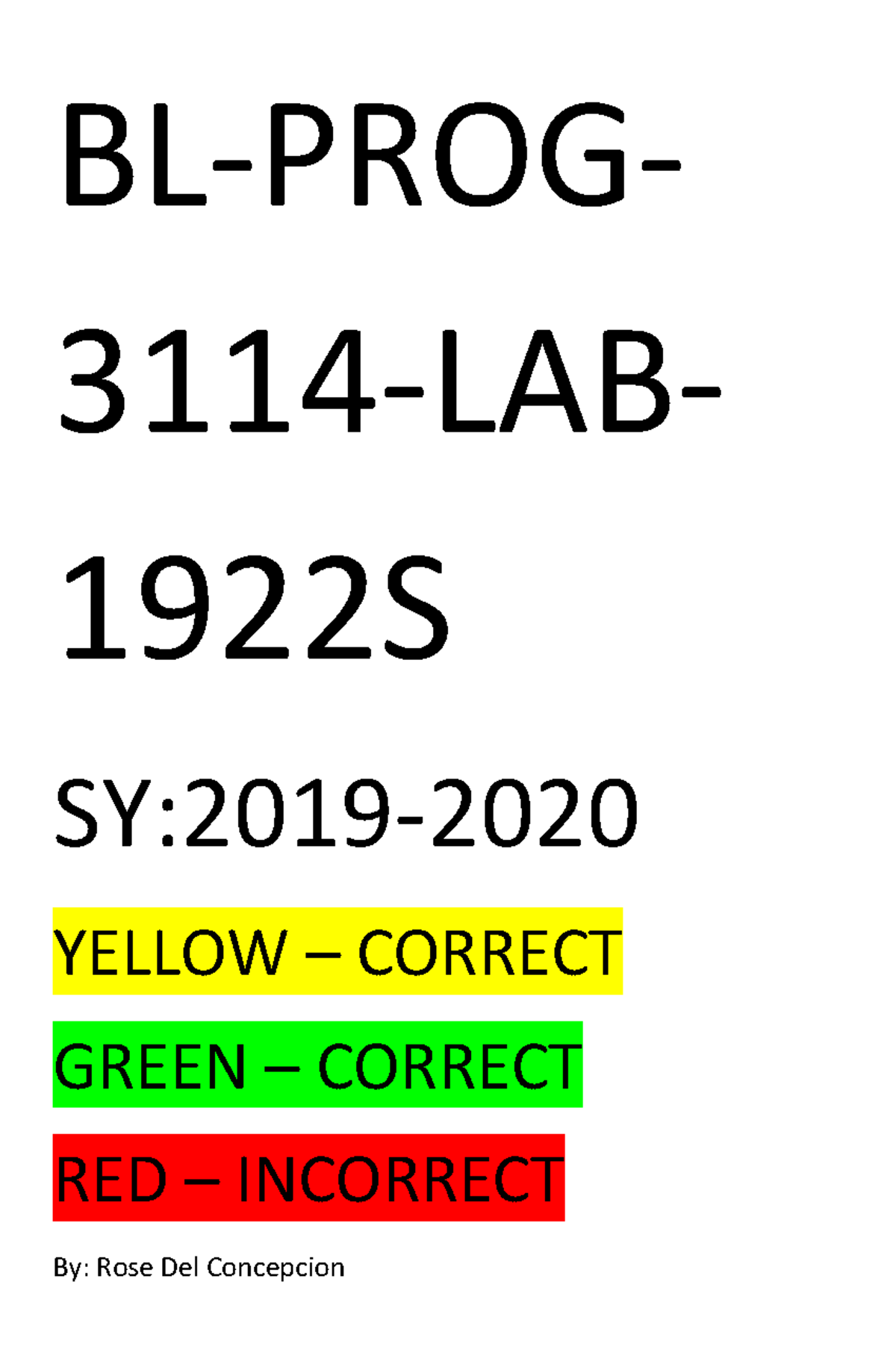 BL PROG 3114 Lab Questions and Solutions (2019-2020) - Studocu