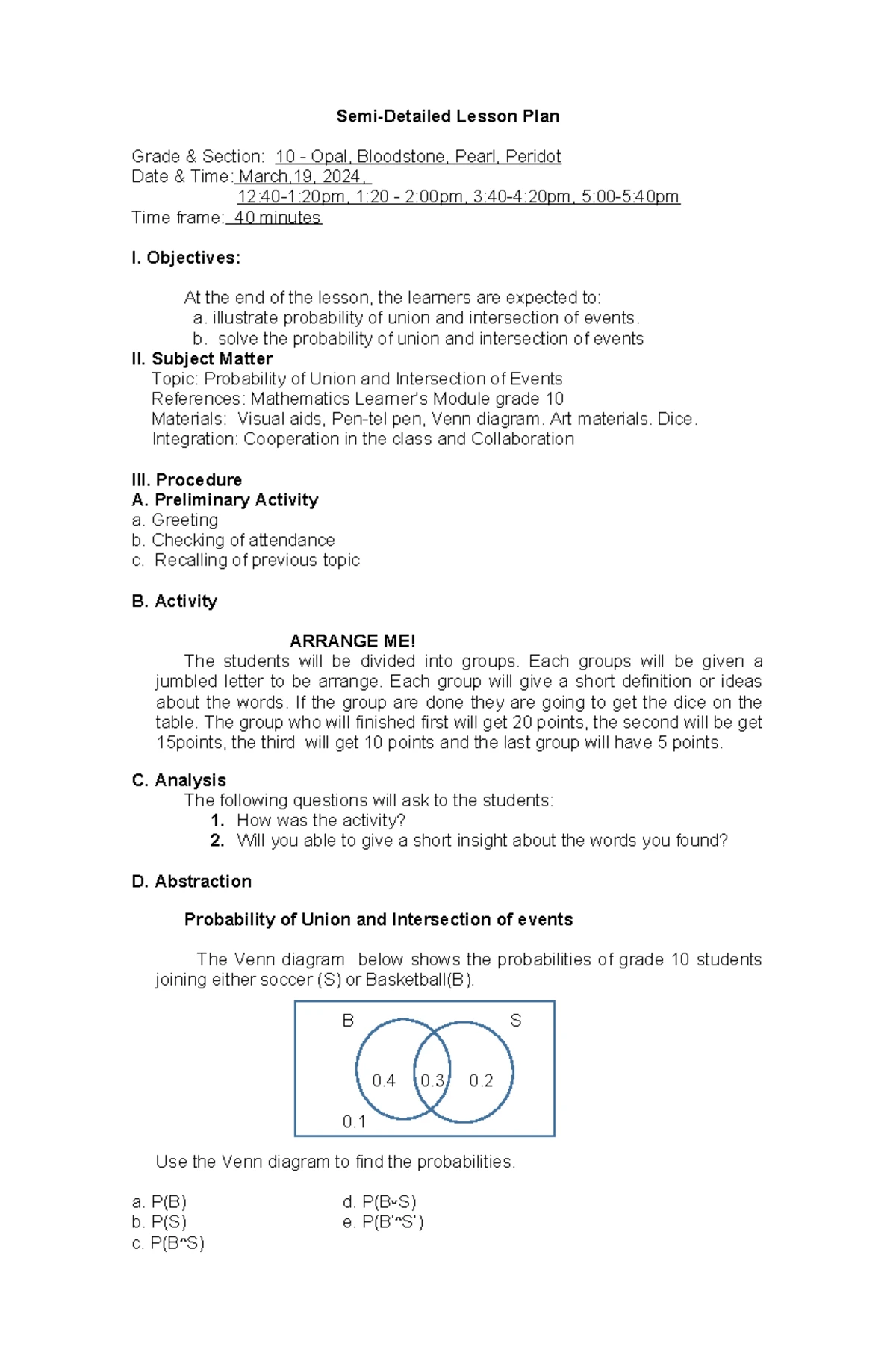 Grade 9 Math Lesson Plan: Sum & Product of Quadratic Roots - Studocu