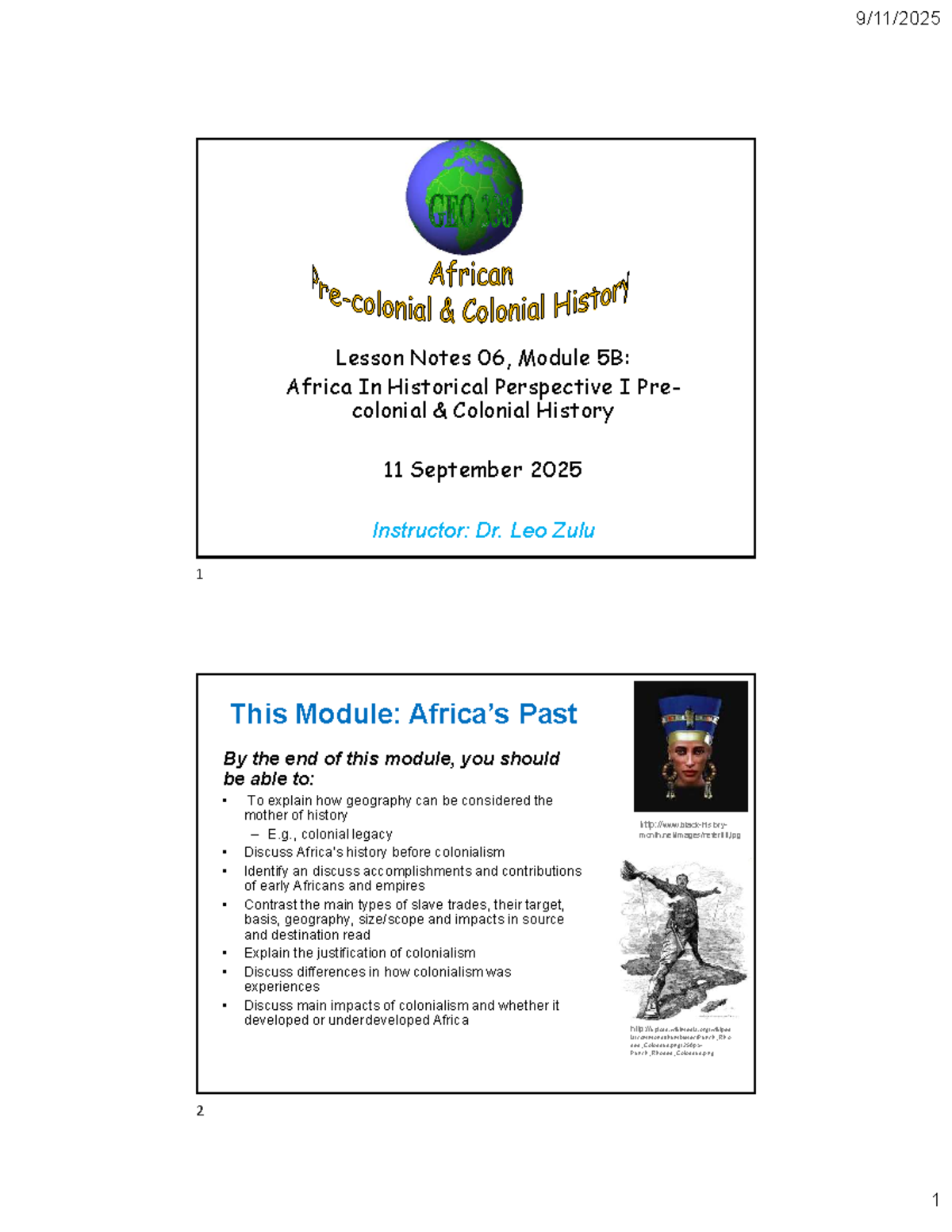 GEO338_FS25: Lecture 06 - Africa's Precolonial & Colonial History ...