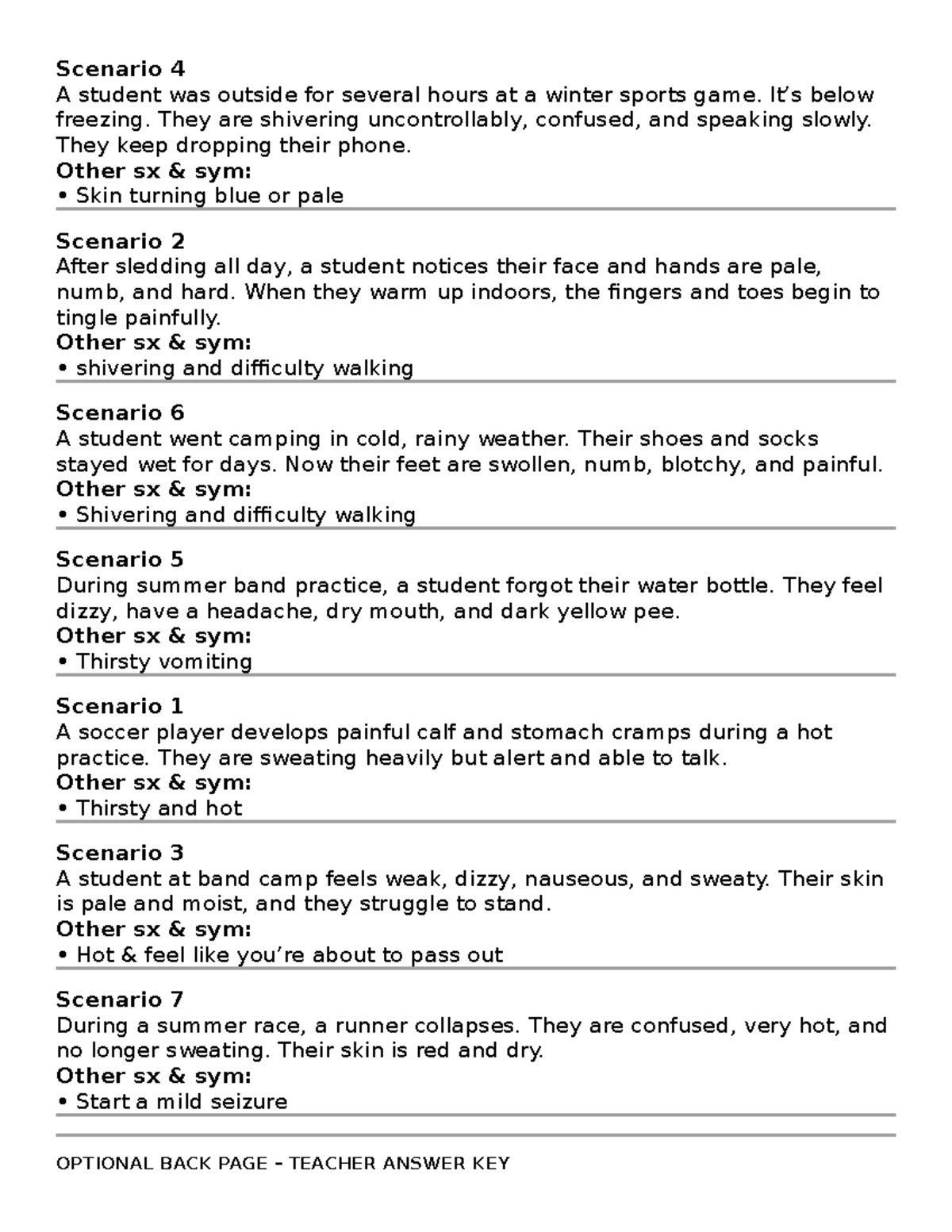 Cold & Heat Presentation Activities: Scenarios & Symptoms Analysis ...