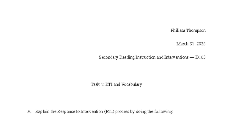 D163 Task 1: RTI Process and Vocabulary Interventions by Philissa ...