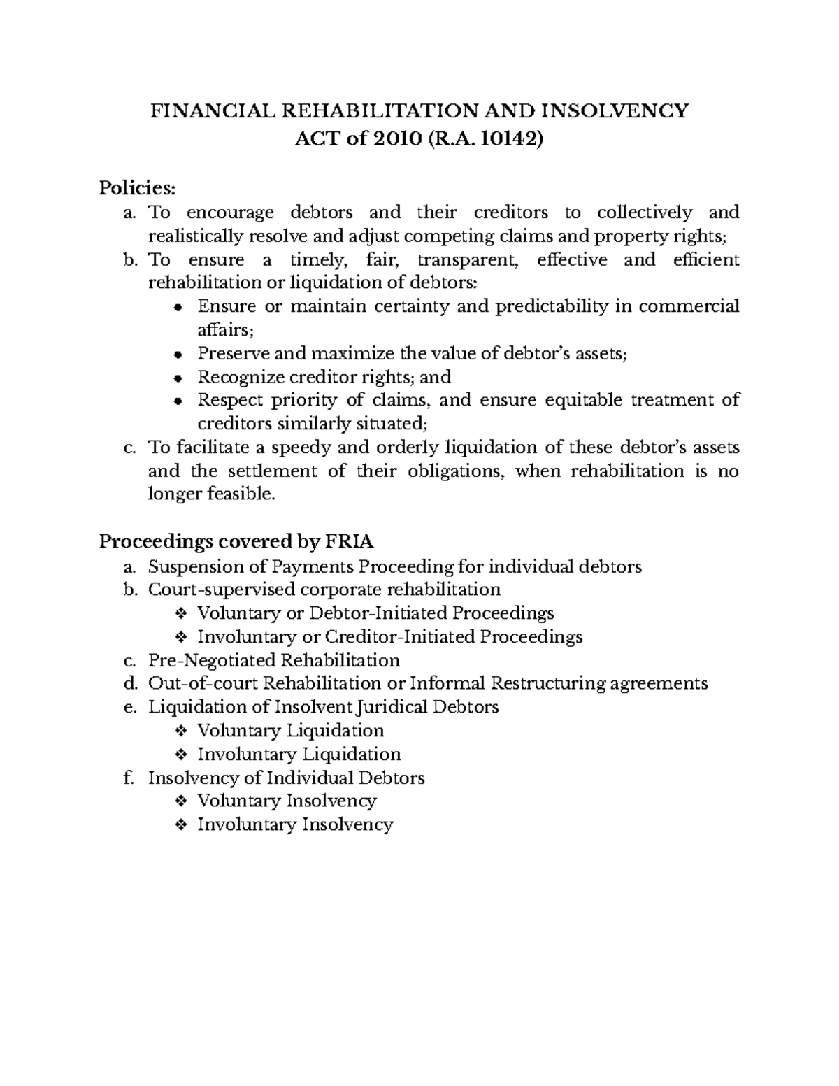 FRIA 10142 Notes: Comprehensive Guide to Financial Rehabilitation - Studocu