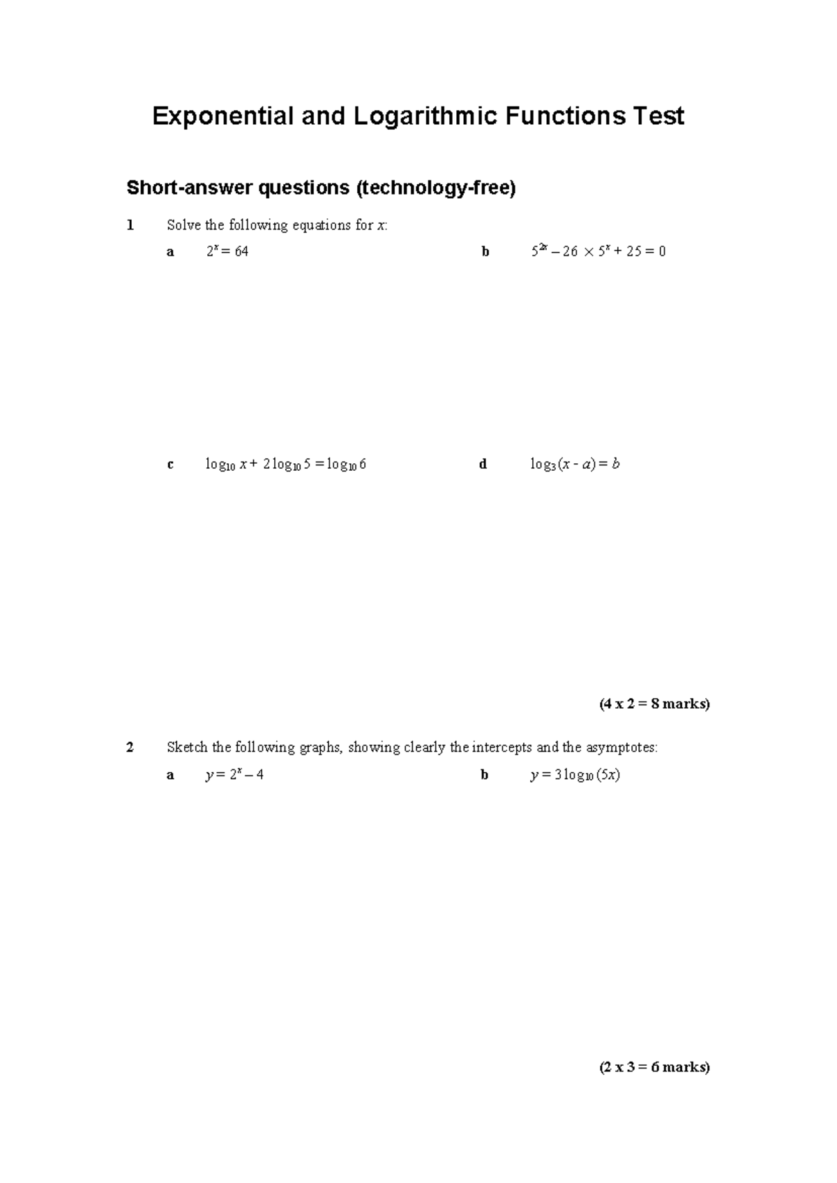 Chapter 13 Test 2021 - Exponential & Logarithmic Functions - Studocu