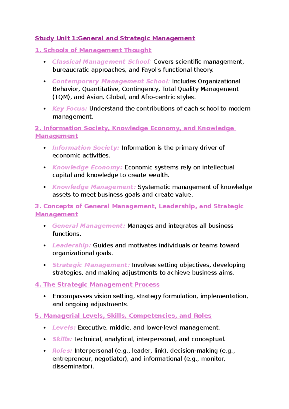 EB122 Study Unit 1: General & Strategic Management Overview - Studocu