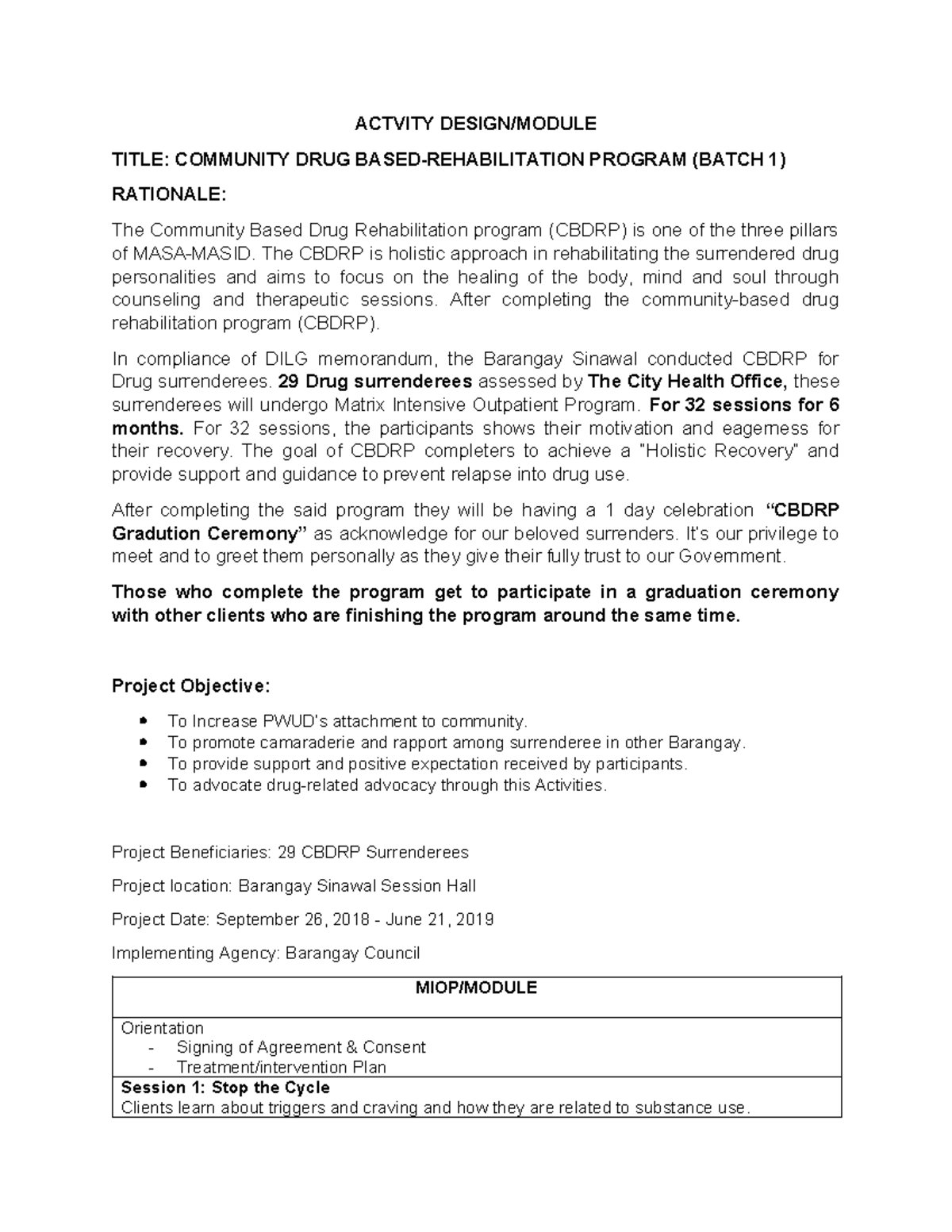 Community Drug Based Rehab Program Design - Module 1 (Batch 1) - Studocu