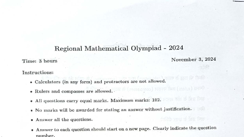 RMO 2024 Final Exam Paper - Regional Mathematical Olympiad - Studocu