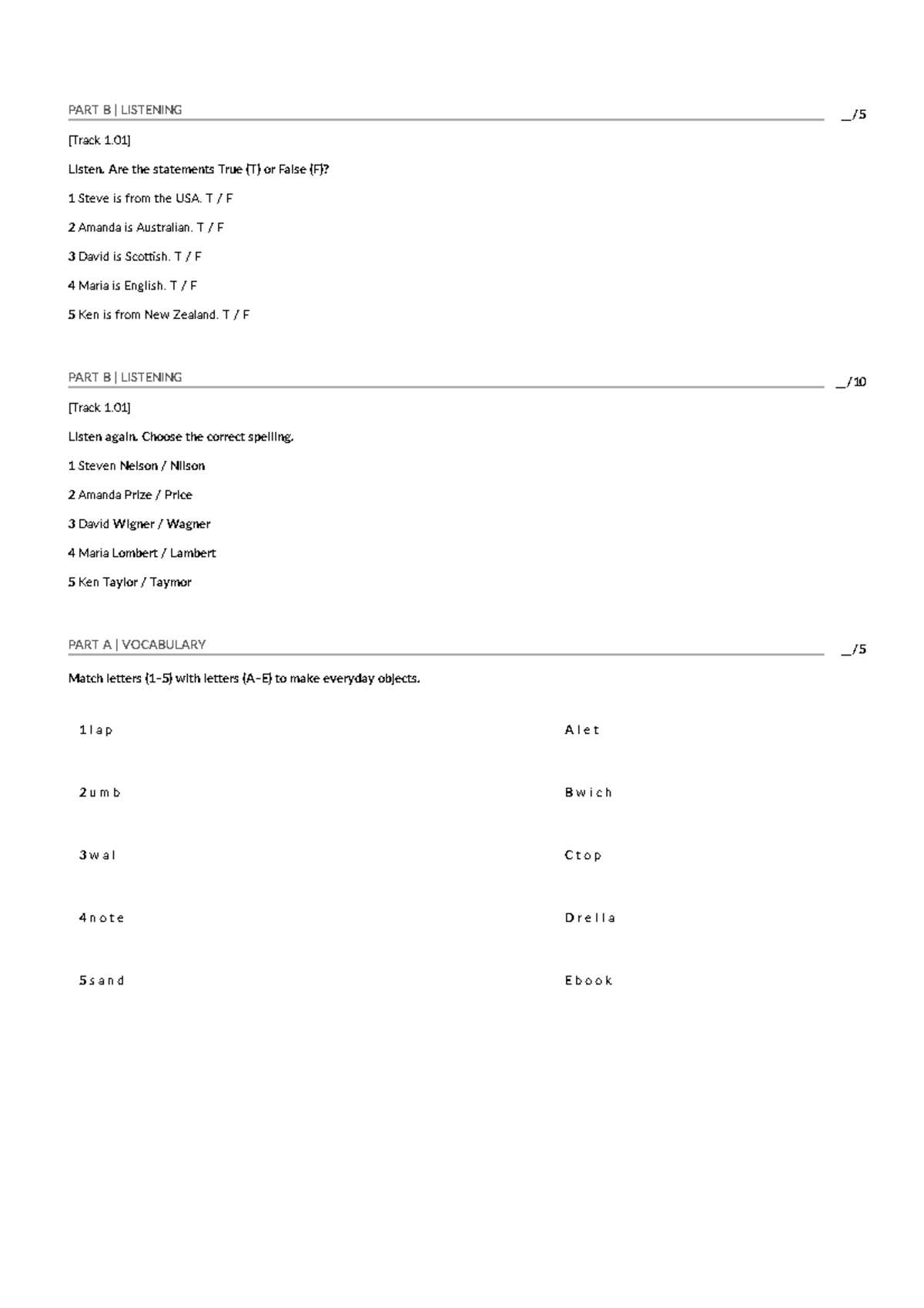 Progress Test 1 (Course Code: 11042026) - Listening, Vocabulary ...
