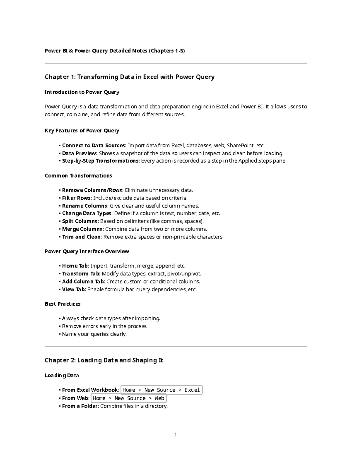 Power BI (Course Code) Power Query Detailed Notes: Data Transformation ...