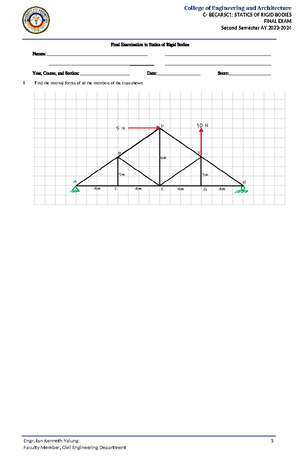 Finals in Statics Set 1 - Engineering Mechanics - College of ...