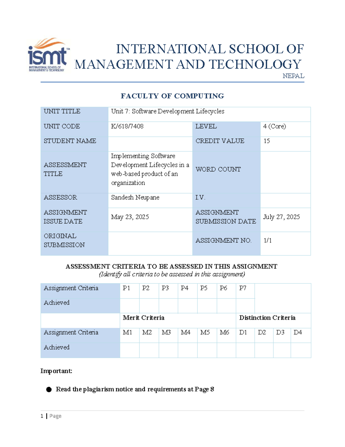 Unit 07 - L4 Software Development Lifecycle Assessment - May 2025 - Studocu