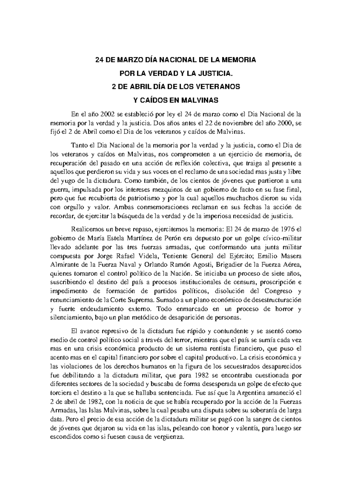 24 de marzo día nacional de la memoria por la verdad y la justicia - 24 ...