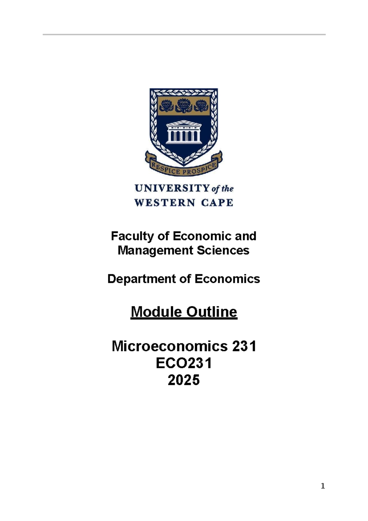 Course Outline for Microeconomics 231 (ECO231) - 2025 - Studocu