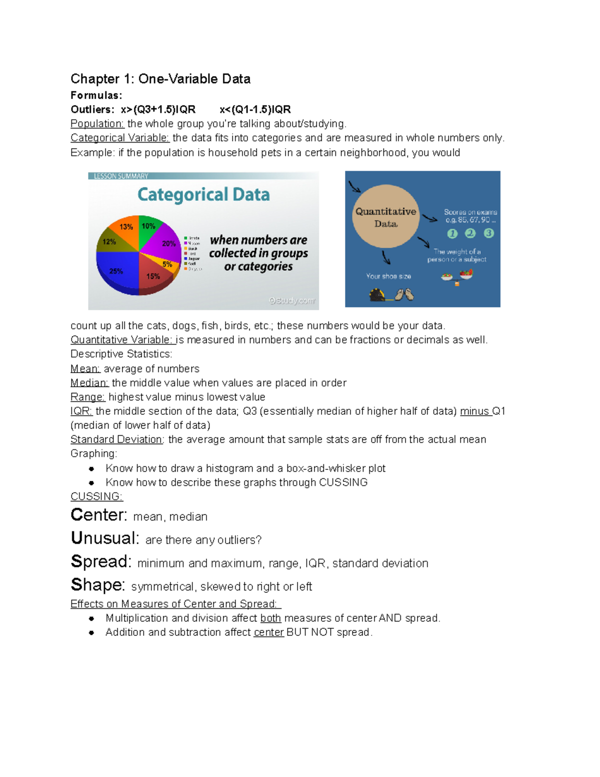 Statistics Notes: Chapter 1 & 2 - One & Two-Variable Data (STAT101 ...