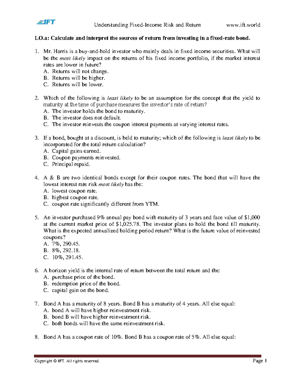 R55 Fixed-Income Risk and Return Understanding - Q Bank and Solutions ...