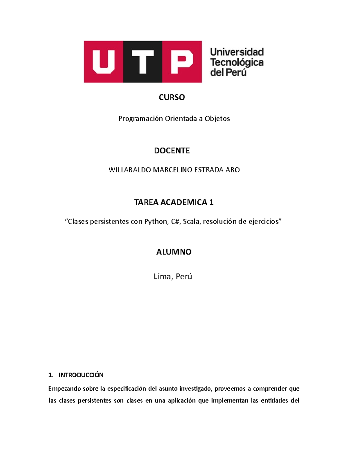 Tarea Académica 1: Clases Persistentes en Python, C# y Scala - Studocu
