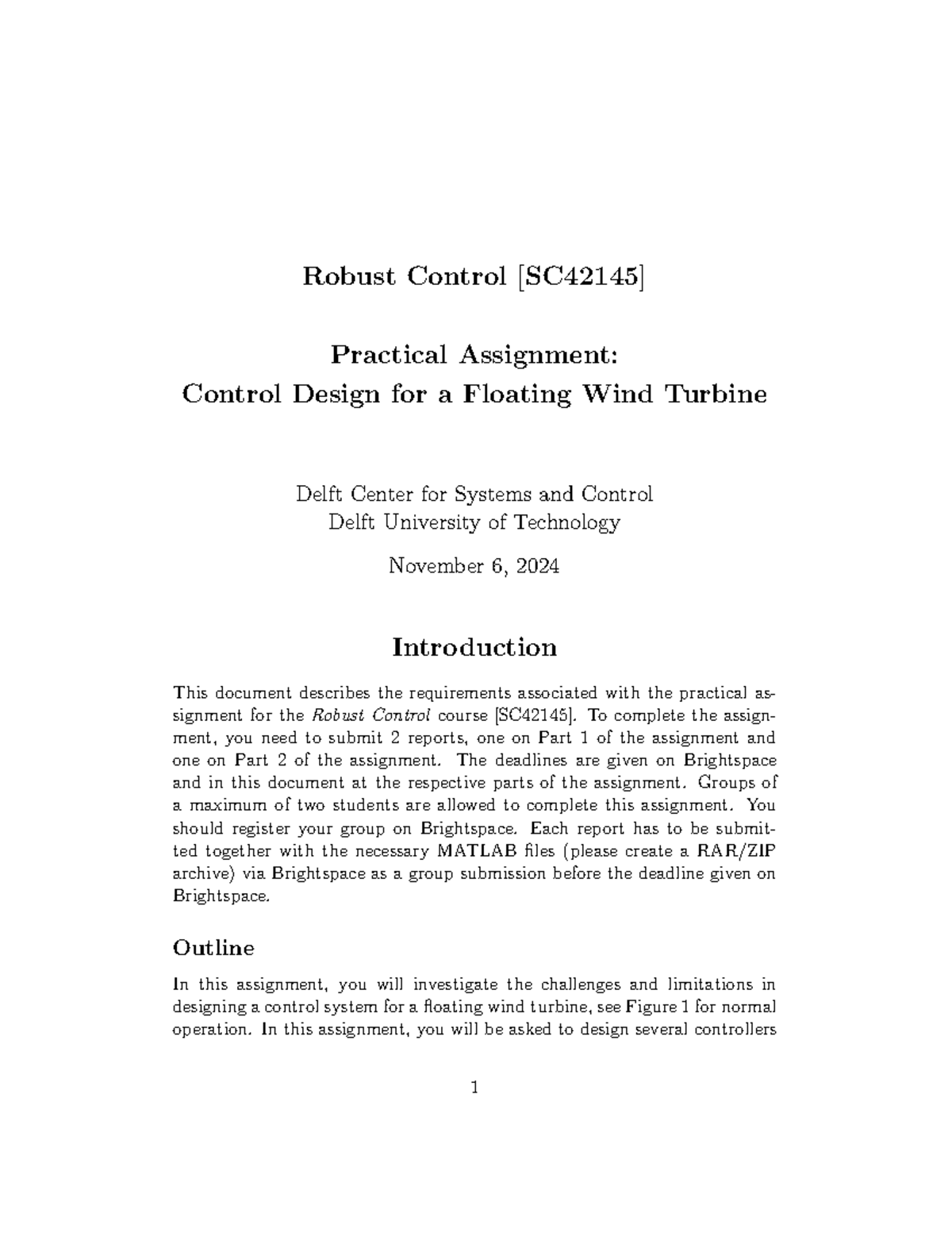 Robust Control Design for Floating Wind Turbine - SC42145 Assignment ...