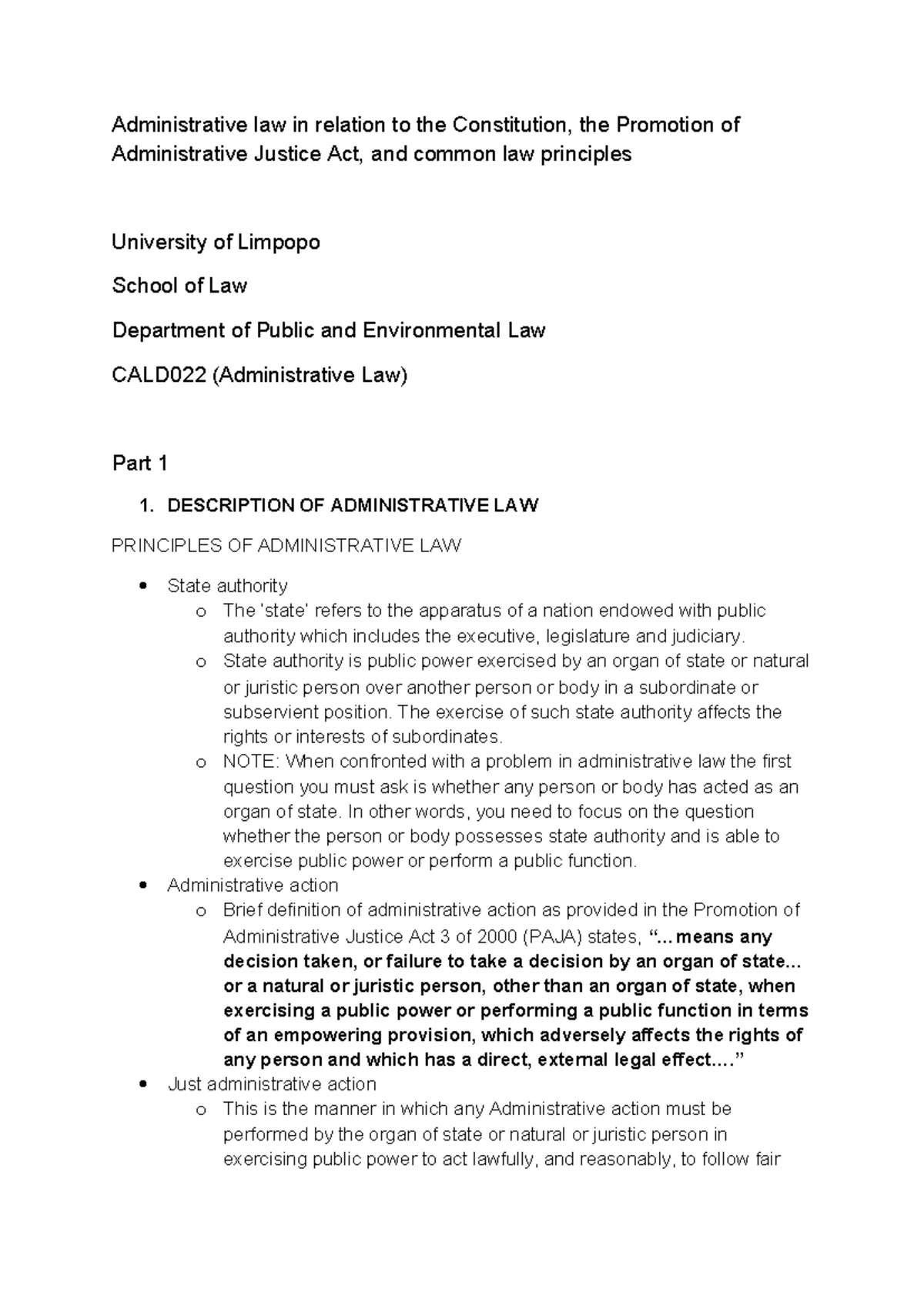 Revised Test 02 for CALA 021 - Administrative Law - 2022 - Studocu