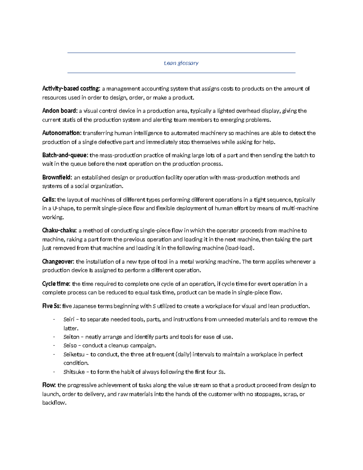Lean Glossary: Key Terms and Definitions for Lean Management - Studeersnel