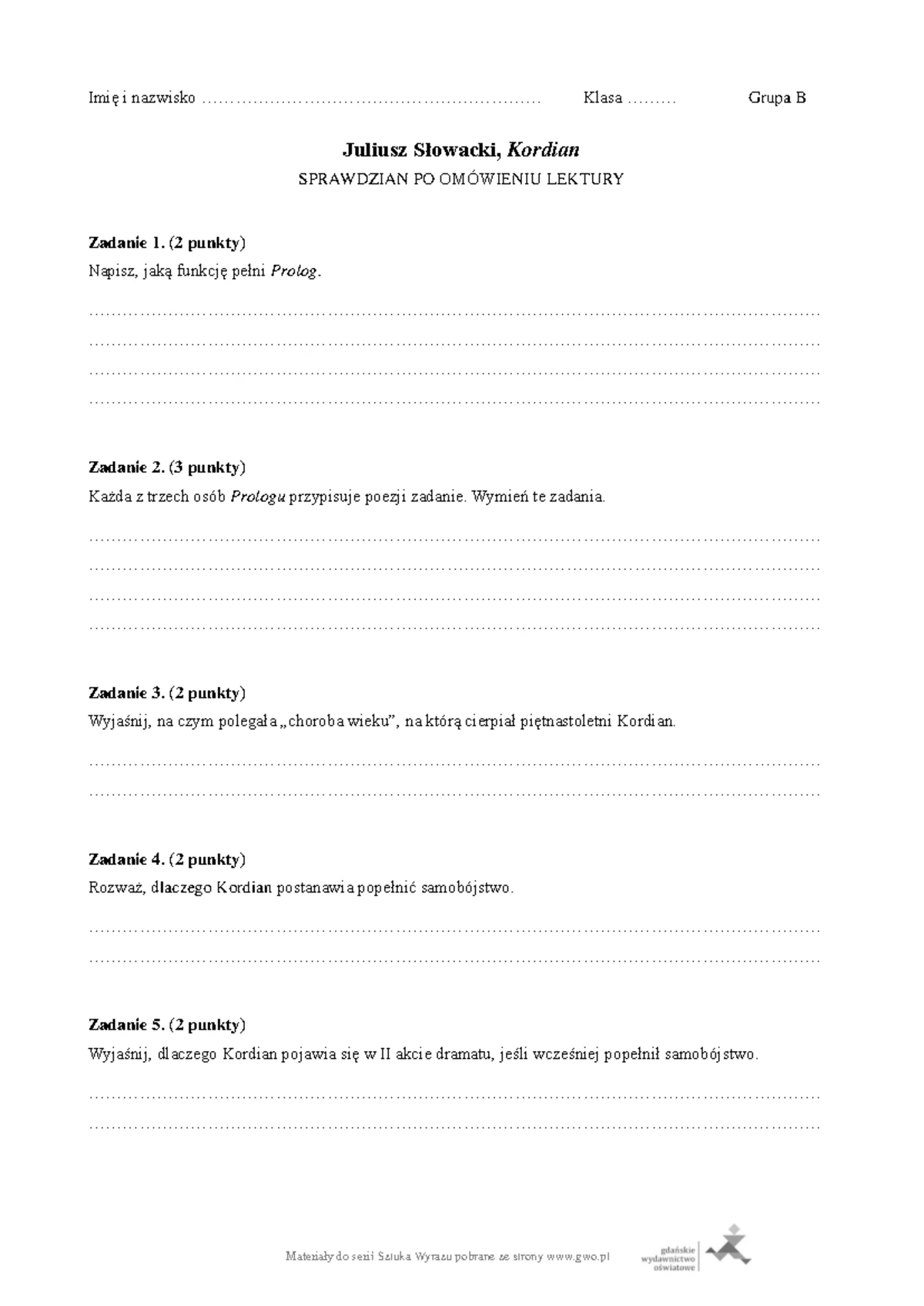 Dziecko Noego Sprawdzian Z Lektury www.studocu.com