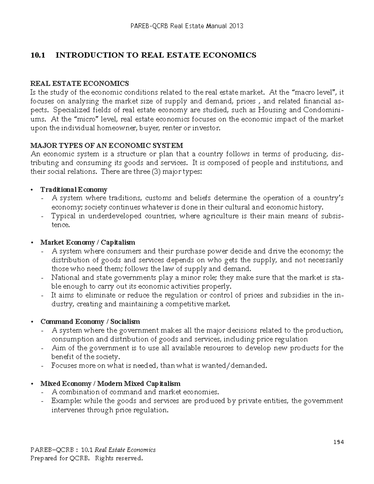 Real Estate Economics Overview - Manual 2013 (QCRB) - Studocu