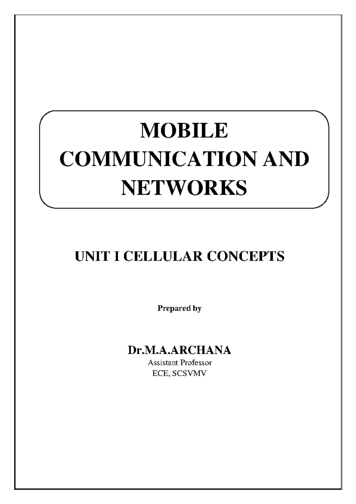 MOBILE COMMUNICATION NETWORKS: CELLULAR CONCEPTS (ECE) - Studocu