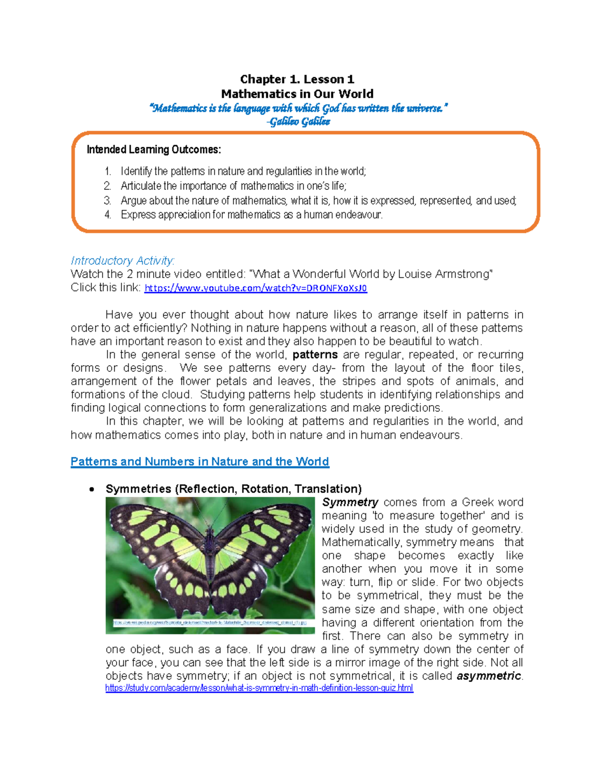 1.1 - Exploring Patterns and Numbers in Nature - Chapter 1 Lesson 1 ...