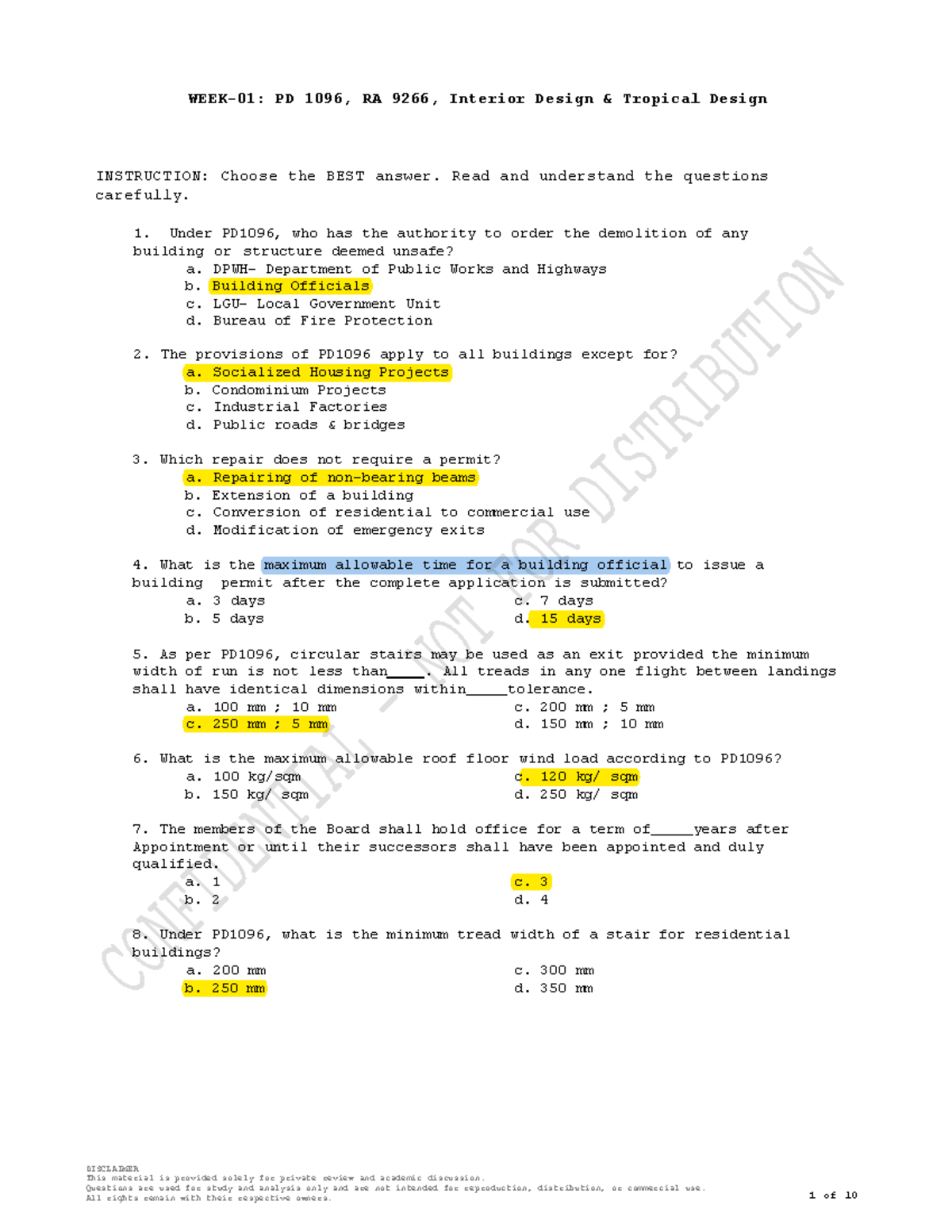 PD 1096 & RA 9266: Tropical Architecture Quiz Questions - Studocu