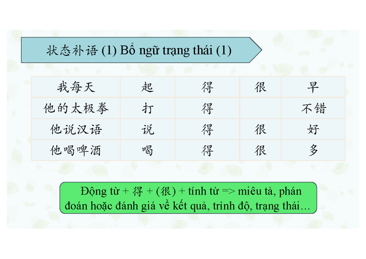 状态补语 (1) Bổ ngữ trạng thái: Cấu trúc và Ví dụ - Studocu