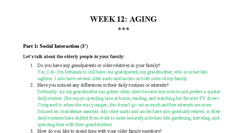WEEK 12: AGING Part 1 - Social Interaction & Lifestyle Choices - Studocu