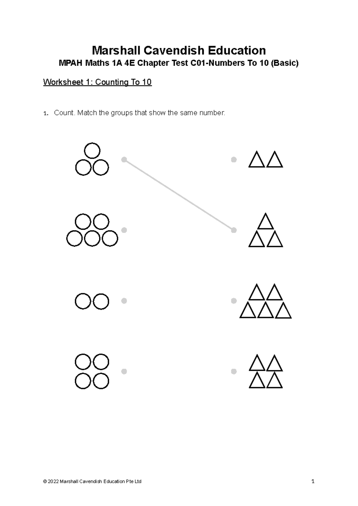 25 MPAH Maths 1A 4E Chapter Test C01 - Counting to 10 Basics - Studocu