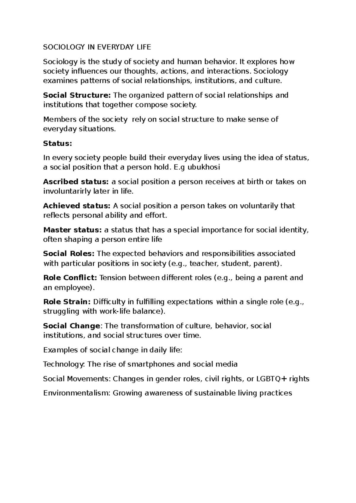 Sociology in Everyday Life: Key Concepts and Social Dynamics Summary - Studocu