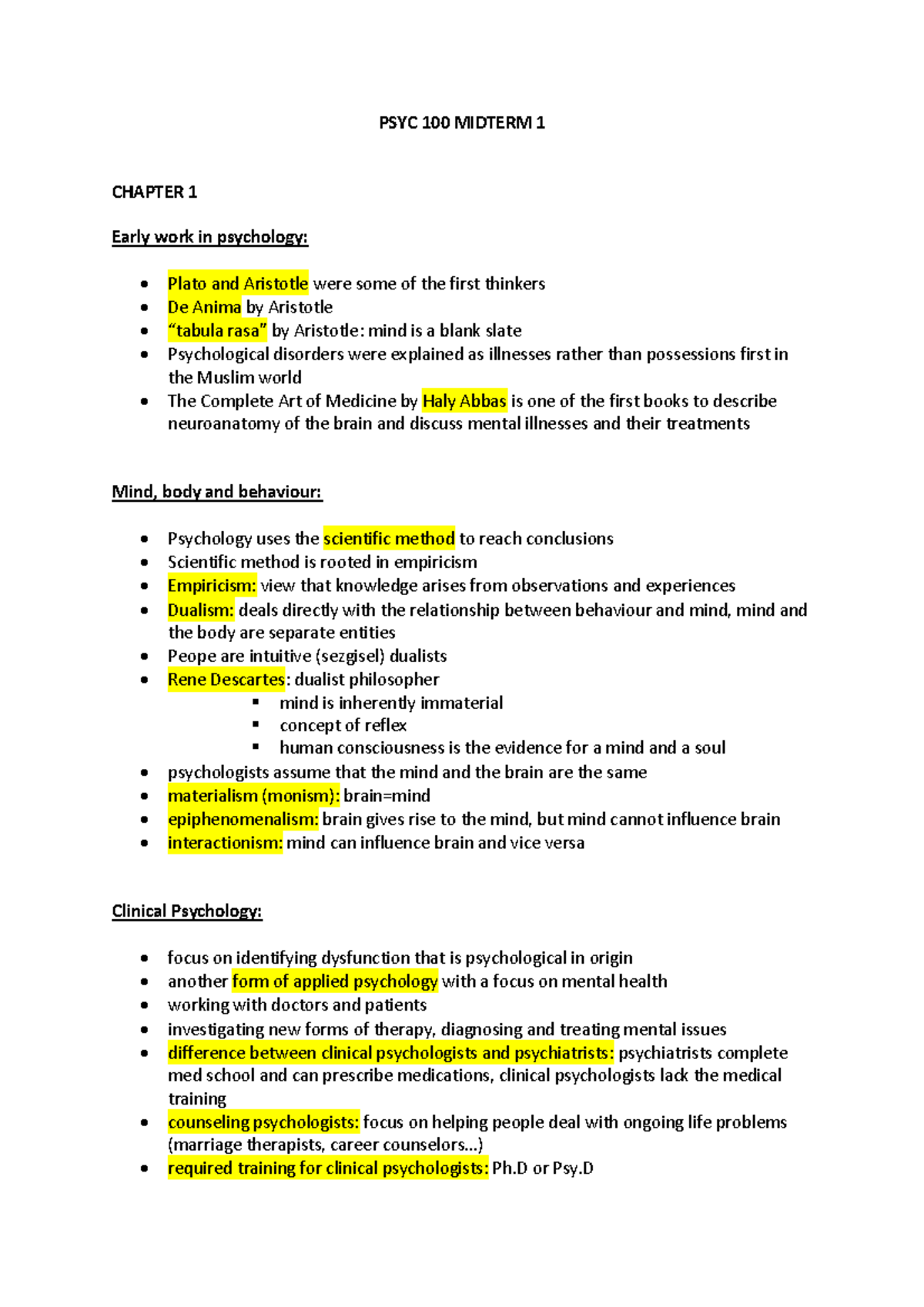 MIDTERM 1 October 2018, questions and answers - PSYC 100 MIDTERM 1 ...