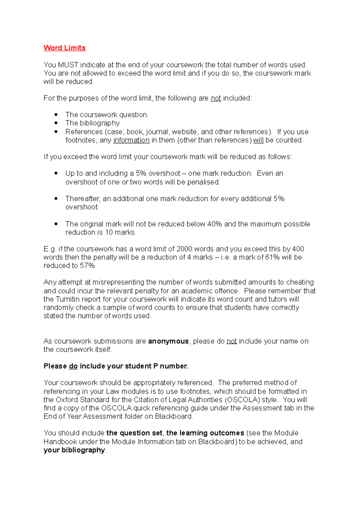 Guidelines for Word Limits in Coursework Submissions - n/a - Studocu