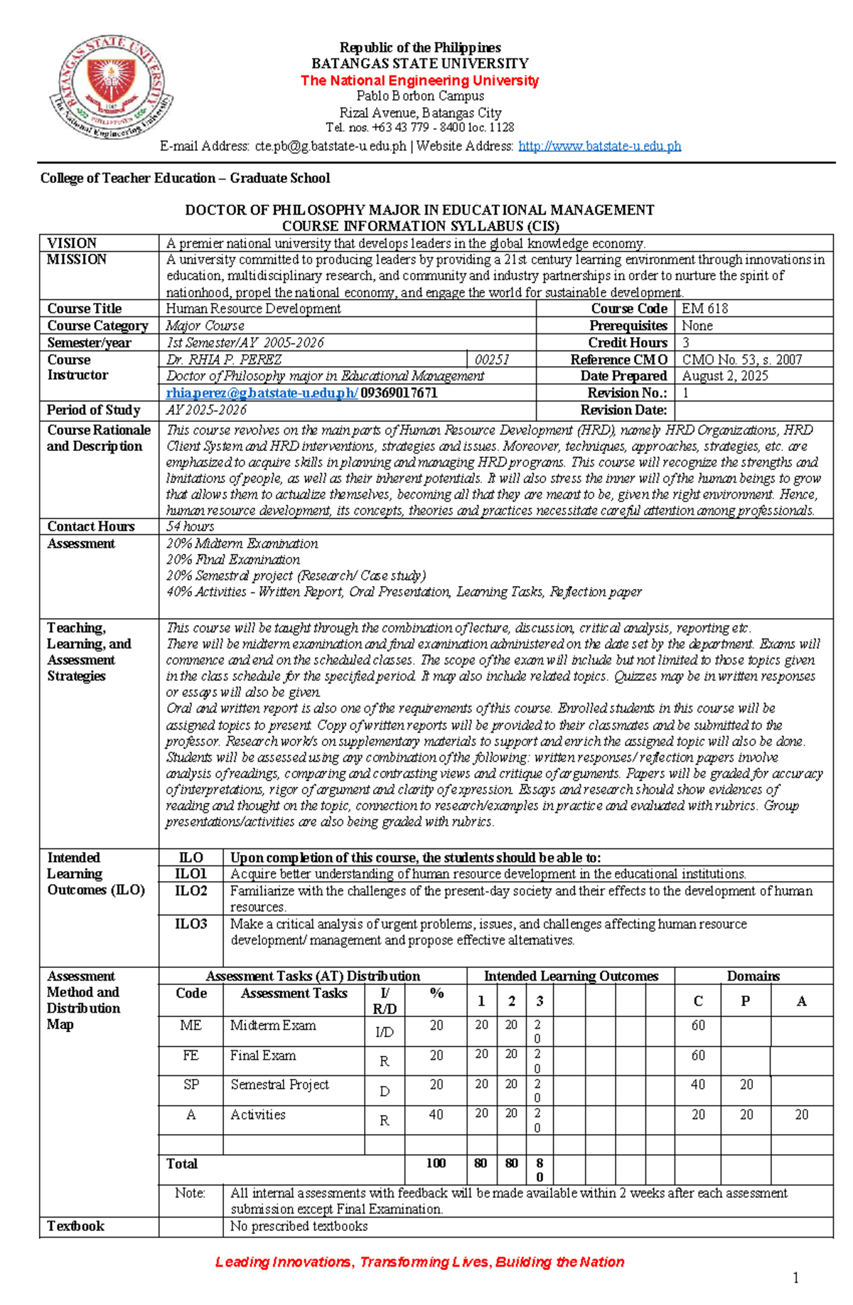 Syllabus EM 618: Human Resource Development Course Overview - Studocu