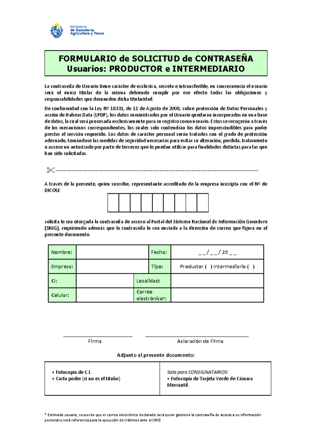 Solicitud de Contraseña para Usuarios del SNIG - Formulario - Studocu