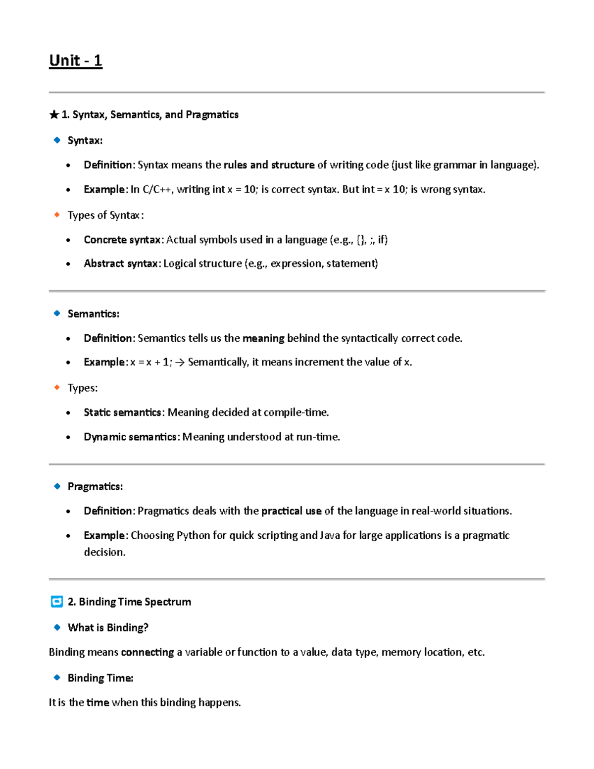 PPL Important Topics: Syntax, Semantics, Binding, and Storage ...
