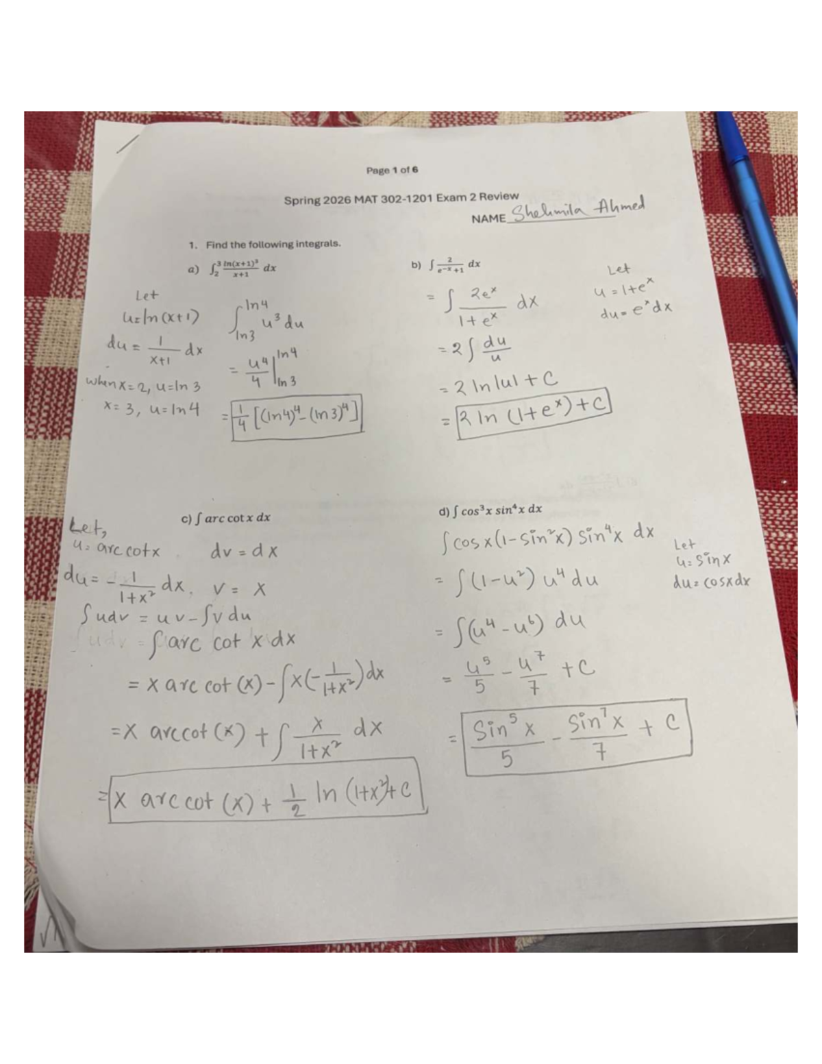 MAT 1201 Spring 2026 Exam 2 Review: Integral Calculus Concepts - Studocu