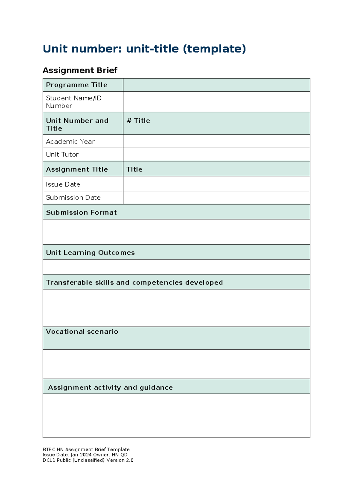 Blank assignment brief template - Unit number: unit-title (template ...