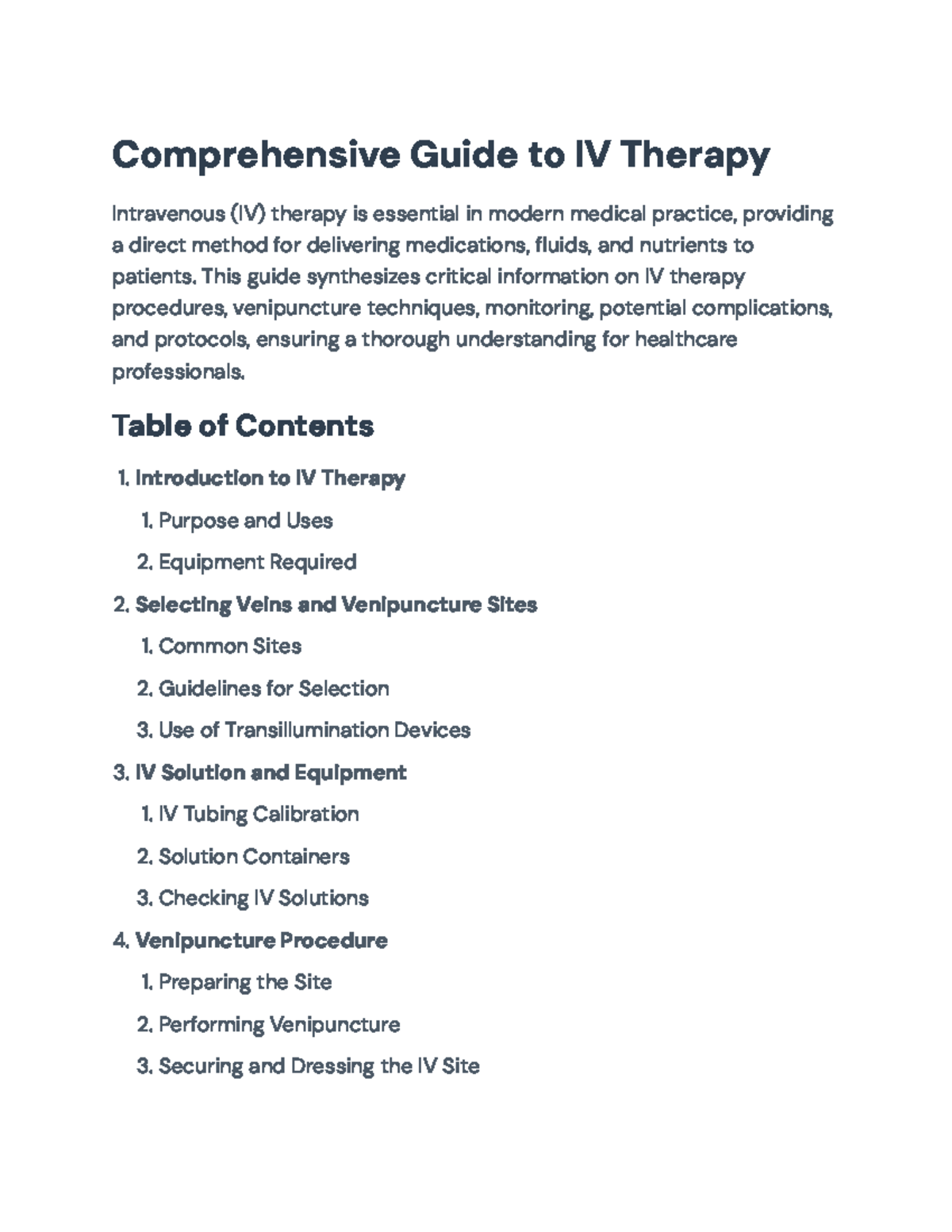 Comprehensive IV Therapy Procedures & Protocols Guide - Studocu