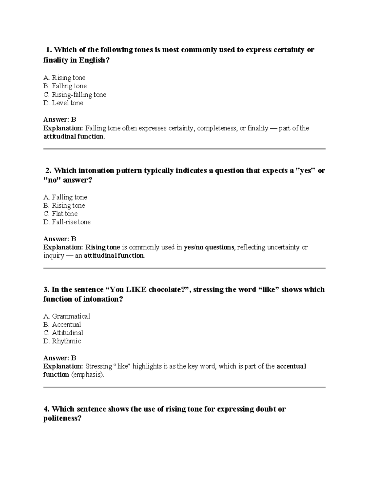 Câu hỏi - English Intonation Patterns and Functions Quiz - Studocu