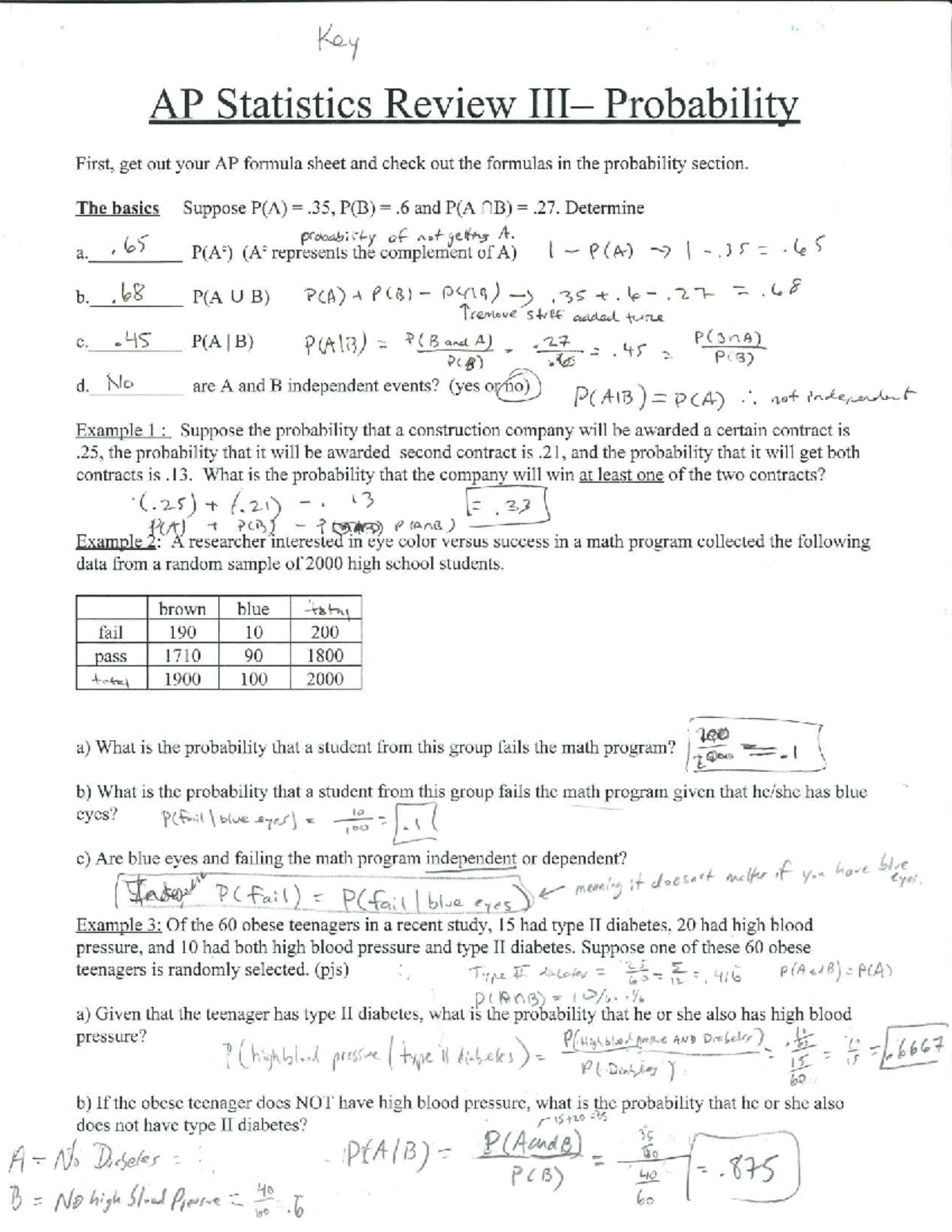 AP Statistics Review: Probability Concepts and Solutions for Test - Studocu