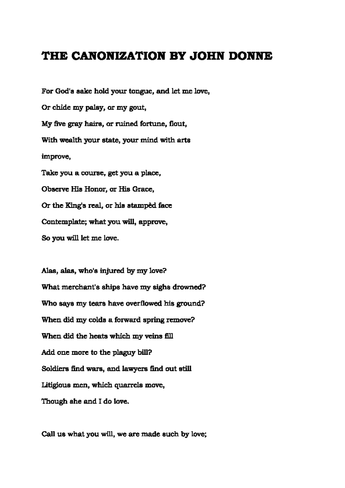 The Canonization of John Donne: An Analysis of Love and Identity - Studocu