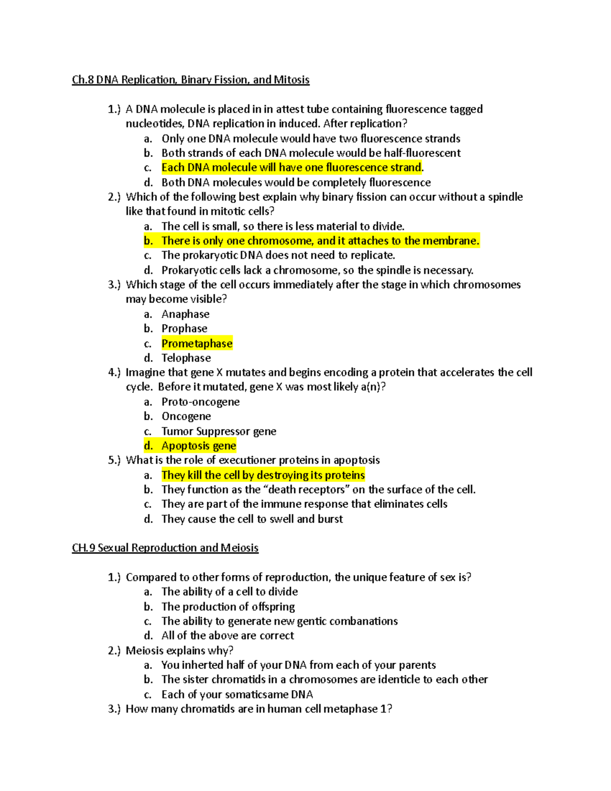 Chapter 8 & 9 Q&A: DNA Replication, Mitosis & Meiosis Concepts - Studocu