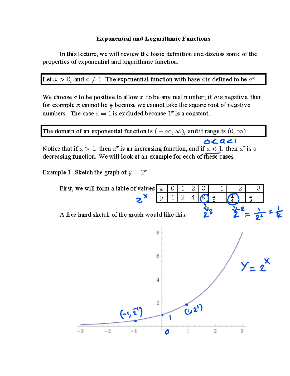 Lec 4: Key Properties & Graphs of Exponential & Logarithmic Functions ...