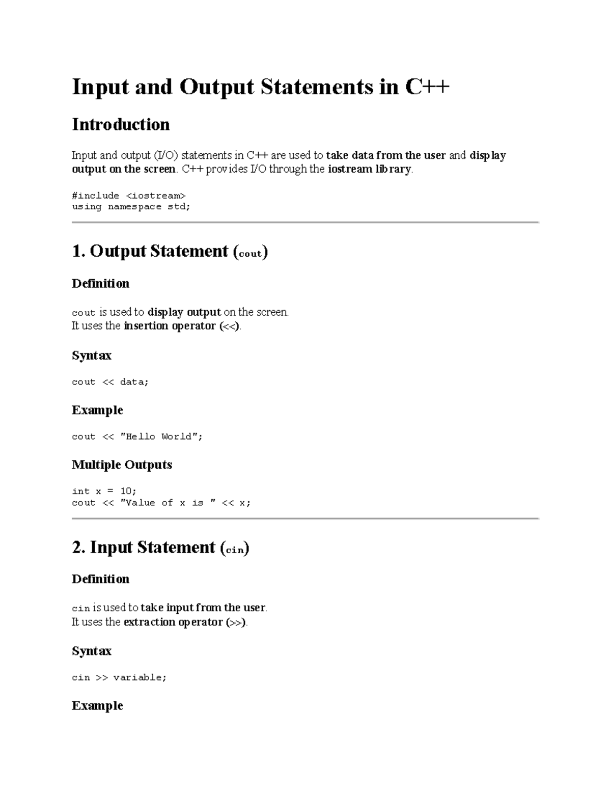 U1-Input and Output Statements in C Programming - Studocu