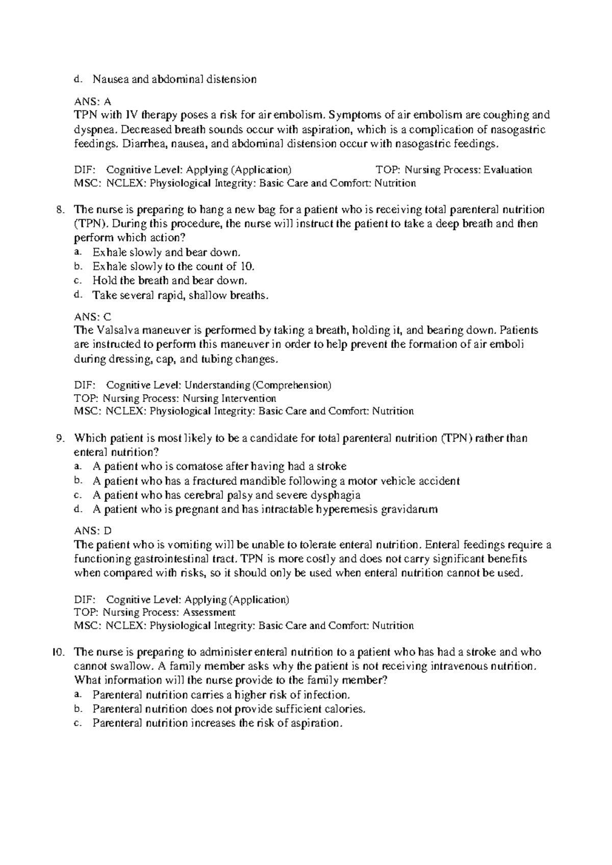 Nursing Process: TPN Risks and Patient Management (NUR 101) - Studocu