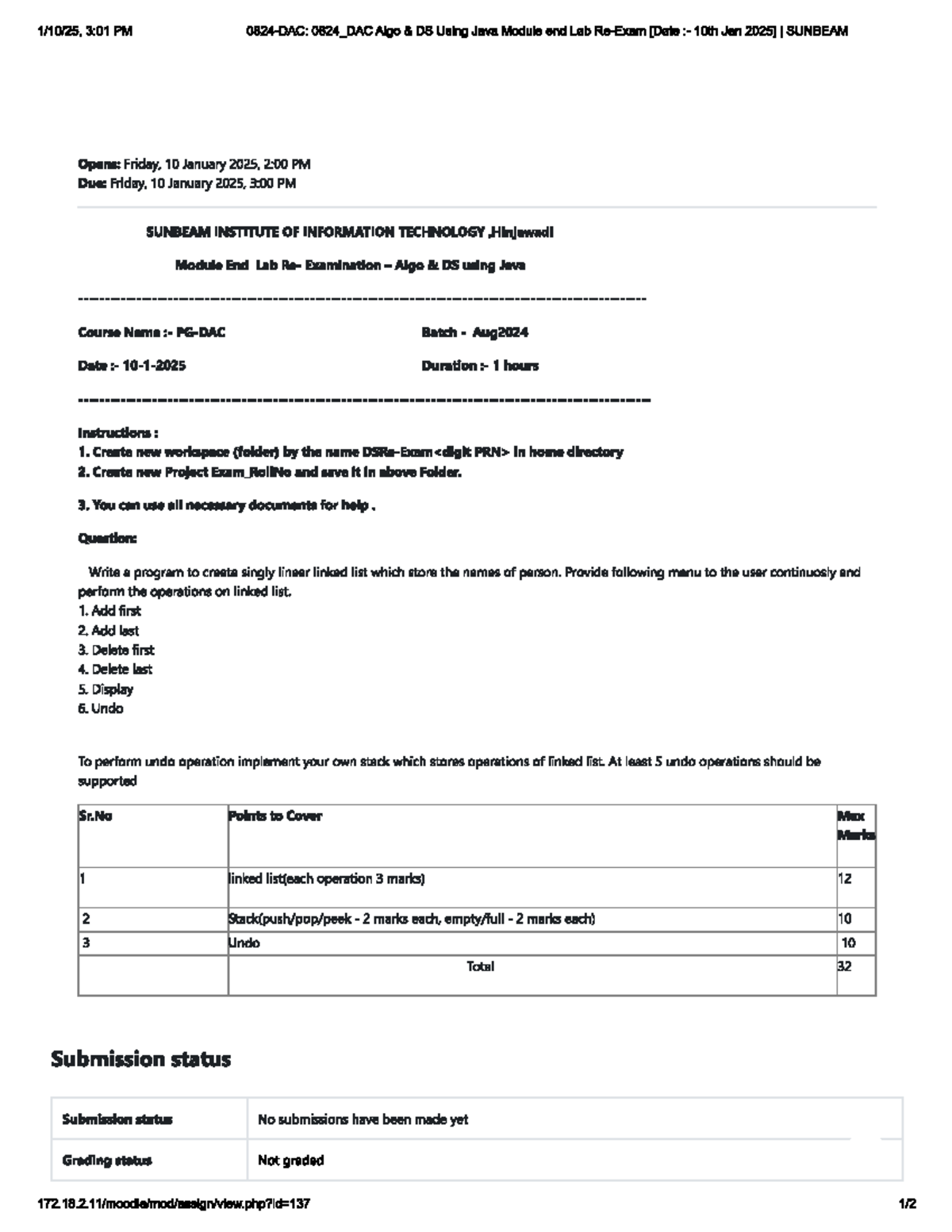 Algo DS Using Java Lab Exam - Module End Lab 10th Jan 2025 - Studocu