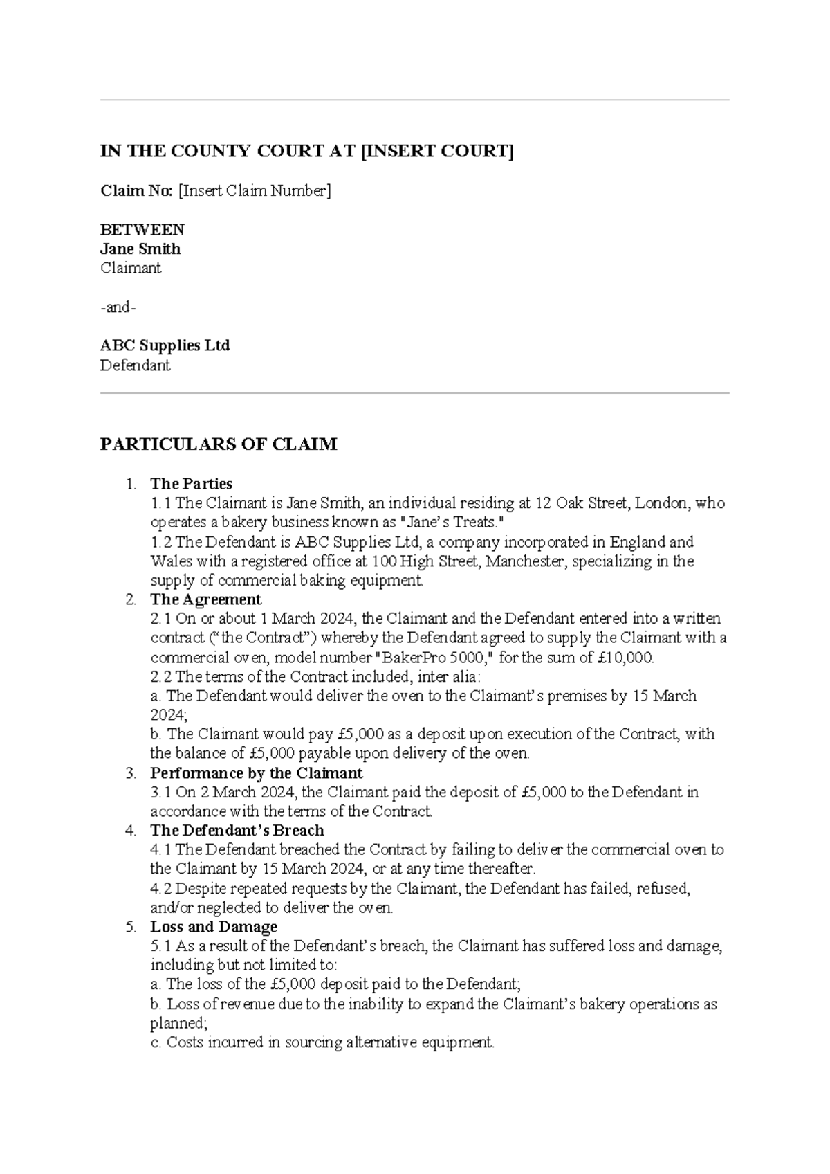 IN THE County Court AT - Drafting - IN THE COUNTY COURT AT [INSERT ...