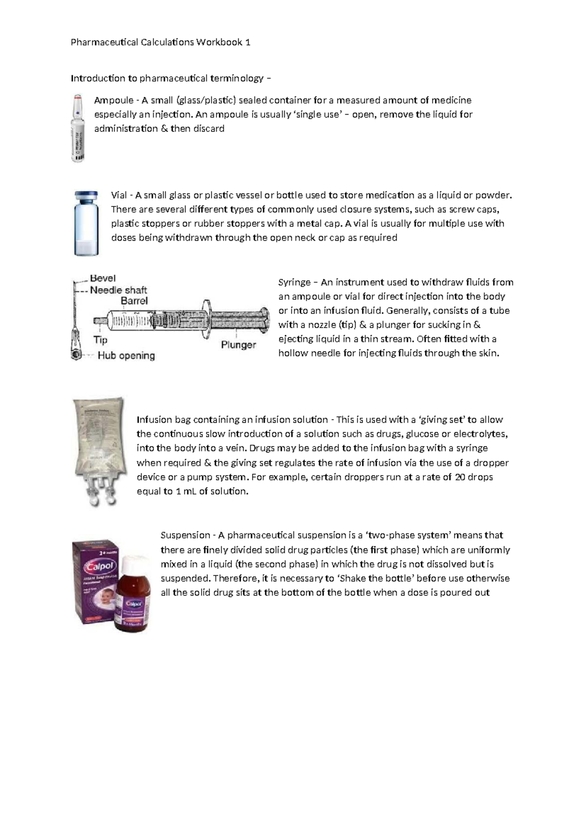 Pharmaceutical Calculations Workbook 1: Key Terminology & Exercises ...