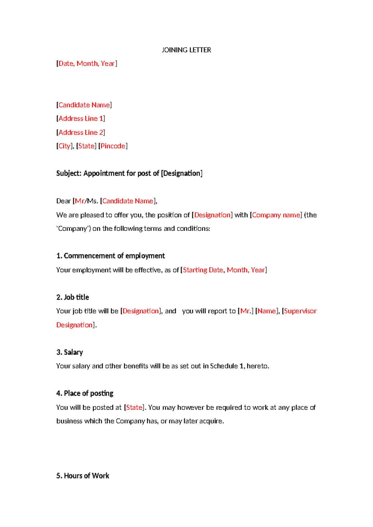 Appointment Letter Format for [Designation] Position - Studocu